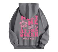 Early of Friday Deals HUIFUAO Hoodies for Women Oversized Sweatshirt for Women Meet Me 1962 At The Ocean Surf City Print Womens Hoodies Pullover Tops (Dark Gray, M) Fall Sale Days Sale