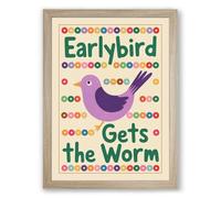 Earlybird Gets the Worm Minimalist Framed Wall Art Print A1 (84.1×59.4cm) Oak, Wall Decor for Living Room, Bedroom, Office & Home, Ready to Hang, Art Gift