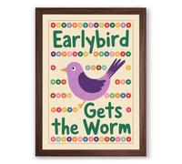 Earlybird Gets the Worm Minimalist Framed Wall Art Print A4 (29.7×21cm) Walnut, Wall Decor for Living Room, Bedroom, Office & Home, Ready to Hang, Art Gift
