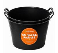 EarlyGrow 42L Flexi Tub with Handles 2-Pack Garden Storage Bucket | Large plastic storage container for garden waste and building materials. Robust, stackable bucket for home, car and DIY.