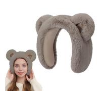Earmuffs for Women Men, Winter Fluffy Ear Muffs Warmers Skiing Running Cartoon Bear Outdoor Thermal Ears Covers for Cold Weather, Headband Protector Windproof Earmuff for Girls Boys (Khaki)