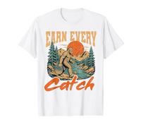 Earn Every Catch Bigfoot Fishing Vintage Sasquatch Angler Value Graphic T-Shirt, Men, White, M
