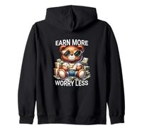 Earn More Worry Less TeddyBear Hustle Money Style Zip Hoodie