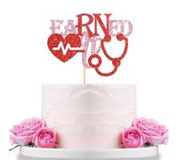 EaRNed It Congrats RN Cake Topper Nursing School Graduation Nurse Grad Cake Decorations Medical School Survivior Graduate Party Decorations Supplies Pink Red Glitter