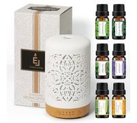 Earnest Living Essential Oil Diffuser Gift Set White Ceramic Diffuser 100 ml & Essential Oil Set Timers Night Lights Auto Off Function Home Office Humidifier Aromatherapy Diffusers for Essential Oils