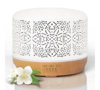 Earnest Living Large 500ml White Ceramic Essential Oil Diffuser - Quiet Ultrasonic Aromatherapy, Cool Mist Humidifier, 4 Timers, 7-Color Night Light, Auto Shut-Off for Home & Office