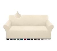 Earnmore 1 Piece Universal Sofa Cover for Dogs and Cats with Arms Jacquard Super Stretch Sofa Cover with Armrests 4 Seater Beige