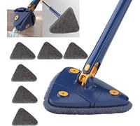 Earnmore 360 Degree Triangular Cleaning Mop, Triangular Telescopic Mop, Rotatable Adjustable Mop, Multifunctional Push-Pull Automatic Squeeze Mop (Blue + 6 Pads)