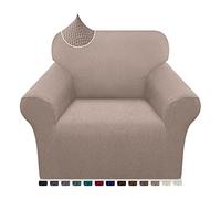 Earnmore High Stretch Sofa Covers 1 Seater Super Soft Loveseat Cover Upgraded Modern Sofa Slipcover for Dogs Pets Non Slip Furniture Protector with Elastic Bottom Machine Washable (1 Seater, Sand)
