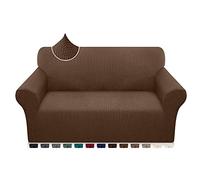 Earnmore High Stretch Sofa Covers 2 Seater Super Soft Loveseat Cover Upgraded Modern Sofa Slipcover for Dogs Pets Non Slip Furniture Protector with Elastic Bottom Machine Washable (2 Seater, Coffee)