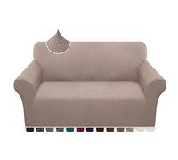 Earnmore High Stretch Sofa Covers 2 Seater Super Soft Loveseat Cover Upgraded Modern Sofa Slipcover for Dogs Pets Non Slip Furniture Protector with Elastic Bottom Machine Washable (2 Seater, Sand)