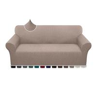 Earnmore High Stretch Sofa Covers 4 Seater Super Soft Loveseat Cover Upgraded Modern Sofa Slipcover for Dogs Pets Non Slip Furniture Protector with Elastic Bottom Machine Washable (4 Seater, Sand)