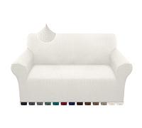 Earnmore High Stretch Sofa Covers Super Soft Loveseat Cover Upgraded Modern Sofa Slipcover for Dogs Pets Non Slip Furniture Protector with Elastic Bottom Machine Washable (2 Seater, Creamy White)