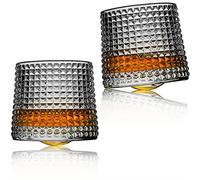 Earnmore Whiskey Glasses Rotatable Decompression Old Fashioned Set of 2 Bar Style Glassware for Bourbon Scotch Rum (Checkered, 5 oz)