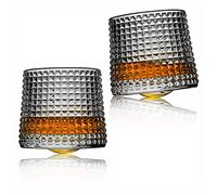 Earnmore Whiskey Glasses Rotatable Decompression - Old Fashioned Set of 2 Bar Style Glassware for Bourbon Scotch Rum (Checkered) (5 oz)