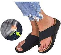 Earnmore Women Platform Sandal with Arch Support PU Leather Casual Feet Correct Flat Sole Sandals,Outdoor Anti Slip Clip Toe Orthopedic Bunion Corrector Sandals Stylish Beach Flip Flops