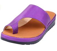 Earnmore Women Platform Sandal with Arch Support PU Leather Casual Feet Correct Flat Sole Sandals,Outdoor Anti Slip Clip Toe Orthopedic Bunion Corrector Sandals Stylish Beach Flip Flops