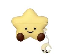 Earphone Case for AirPods 1/2, Happy Smiling Sitting Yellow Star Soft TPU Silicone Case, Good Mood Good Luck Yellow Star AirPods 1/2 Cover Protective Skin Protector for Earbuds+Moon Hook
