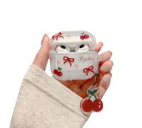 Earphone Case for AirPods 1/2, Lovely Transparent Clear Bowknot Cherry Case Soft Silicone Case, AirPods 1/2 Cover Protective Case Skin Shockproof Protector for Earbuds +Cherry Keychain