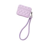 Earphone Case for AirPods Pro 3, Elegant Luxury Classical Diamond PU Leather Surface Earphone Case Soft Silicone Bag, AirPods Pro 3 Cover Protective Skin Protector for Earbuds +Lanyard-Purple
