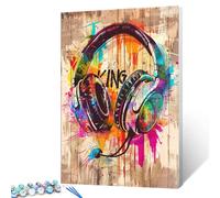 Earphone Headset Paint by Number Graffiti Headphone Banksy Painting DIY Painting on Canvas with Brushes Acrylic Paints Paint by Numbers for Adults and Kids Beginner DIY Kit 16x20 Inch（without Frame）