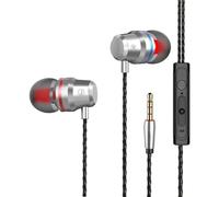Earphones, In-Ear Headphones Earphones with 3.5mm Hi-Res Extra Bass, Noise Isolating, Wired Earbuds with Microphone and Volume Control, Compatible With all Smartphones Tablets Laptops. (Silver)