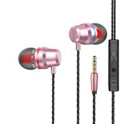 Earphones, In-Ear Headphones Earphones with 3.5mm Hi-Res Extra Bass, Noise Isolating, Wired Earbuds with Microphone and Volume Control, Compatible With all Smartphones Tablets Laptops. (Rose Gold)