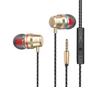 Earphones, In-Ear Headphones Earphones with 3.5mm Hi-Res Extra Bass, Noise Isolating, Wired Earbuds with Microphone and Volume Control, Compatible With all Smartphones Tablets Laptops. (Gold)