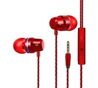 Earphones, In-Ear Headphones Earphones with 3.5mm Hi-Res Extra Bass, Noise Isolating, Wired Earbuds with Microphone and Volume Control, Compatible With all Smartphones Tablets Laptops. (Red)
