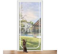 Earrck Cat Mesh Door, Reinforced Wire Mesh Door for Introducing New Cats, Keep Pets Inside, Anti-Scratch Double Sided Zipper, White (Fits Door Size: 100cm x 220cm)