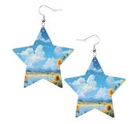 Earring Anime Sunflower Riverside Teardrop Leather Earrings Novelty Leather Earrings Decorative Dangle Earring For Ladies Mother’S Day Anniversary