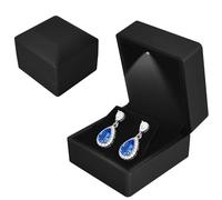 Earring Box with LED Light, Velvet Earring Box, Jewelry Display Gift Boxs with LED Internal Lighting, LEDs Lighted up Earrings Storage Display Case for Proposal Engagement Wedding, 5.8*6.3*5cm, Blacka