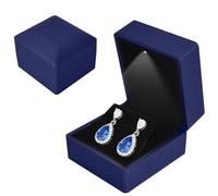 Earring Box with LED Light, Velvet Earring Box, Jewelry Display Gift Boxs with LED Internal Lighting, LEDs Lighted up Earrings Storage Display Case, for Proposal Engagement Wedding, 5.8*6.3*5cm, Bluea