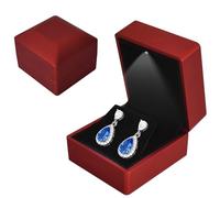 Earring Box with LED Light, Velvet Earring Box, Jewelry Display Gift Boxs with LED Internal Lighting, LEDs Lighted up Earrings Storage Display Case, for Proposal Engagement Wedding, 5.8*6.3*5cm, Reda