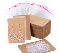 Earring Cards, Anezus 100 Pcs Earring Display Cards Earring Holder Cards with 200 Earring Backs and 100 Self- Sealing Bags for Earrings Necklace Jewelry Display, Kraft Color 3.5x2.4 Inches