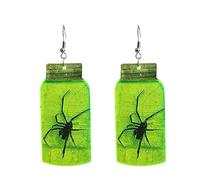 Earring Creepy Halloween Earings Alien UFO Witch Cauldron Glow In The Dark Acrylic Ear Drops（ 1 Pair） Silver Earring Set (Green, One Size)