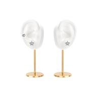 Earring Display Stand, Copper Ear Shaped Piercing Stud Holder, Round Base Silicone Body Mannequin Model Organizer, Navel Jewelry for Girl Women Shows Rack Birthday Wedding Decor (Left&Right, White)