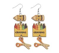 Earring Ears Wooden School Teaching Manual Utensils Pencil Pencil Scissors Teacher Female Earrings Women Earrings for Mother Ramadan Gifts (Khaki, One Size)