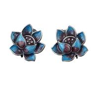 Earring for Women 925 Sterling Silver Cloisonne Lotus Flower Ear Studs Creative Chinese Style Vintage