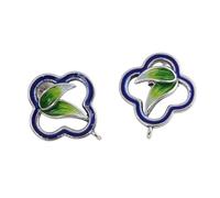 Earring for Women 925 Sterling Silver Enamel Green Bamboo Leaves Ear Studs Creative Chinese Style Vintage