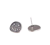 Earring for Women 925 Sterling Silver Lucky Smiley Face Ear Studs Creative Chinese Style Vintage