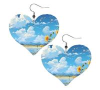 Earring For Women Anime Sunflower Riverside Leather Earrings Novelty Leather Teardrop Earrings Decorative Women Earring For Mother’S Day Ladies Anniversary