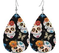 Earring For Women Sugar Skulls Drop Leather Earrings Decorative Teardrop Leather Earrings Novelty Women Earring For Anniversary Ladies Party