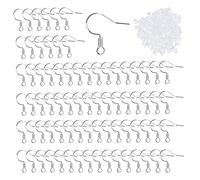 Earring Hooks, 100 Pcs 925 Sterling Silver Ear Wires Fish Hook with 120 Pcs Clear Rubber Ear Stoppers, Earring Making Supplies for DIY, Jewellery Making