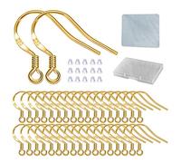 Gold Fishhook Earring Hooks - 120 PCS/60 Pairs 18K Gold Hypoallergenic Ear Wires Fish Hooks for Jewelry Making, Jewelry Findings Parts with 120 PCS Rubber Earring Backs Stopper for DIY Earrings