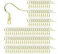Earring Hooks 925 Sterling Silver Ear Wires Fish Hook Earring with Spring Ball for DIY Jewelry Customize Making 100 Pcs 14K Plated Gold
