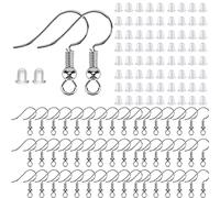 Earring Hooks with Plastic Box, 200 PCS/100 Pairs Hypoallergenic Jewelry Findings Parts with 200 PCS Clear Silicone Earring Backs Stoppers for DIY Jewelry Findings