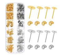 Earring Posts for Jewelry Making, 400 Pcs Metal Earring Backs and Posts Flat Pad Earrings Studs Earrings Making Kit for DIY Crafts Jewelry Supplies (4/5/6/8mm) (Gold, Silver)