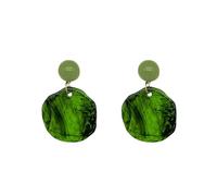 Earring Sets Pendientes Redondos De Resina Con Patrón De Verde Para Mujer Pendientes Con Diseño Nicho Irregular Exagerado Estilo Retro Small Stud For Women (White, 6X3. 8CM)