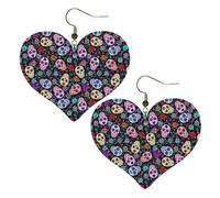 Earring, Sugar Skulls Day Of The Death, Teardrop Leather Earrings, Vintage, Lightweight, Women Earring For Party Ladies Anniversary